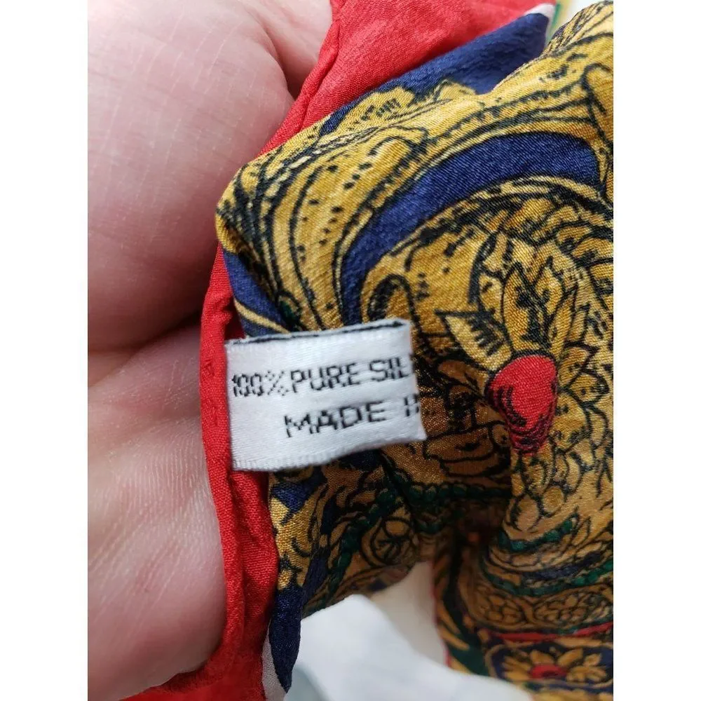 Vintage Red Gold Blue 100% Pure Silk Hand Rolled‎ From China Ladies Headscarf